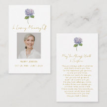 Simple Hydrangea Photo Funeral Prayer Card
