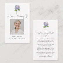 Simple Hydrangea Photo Funeral Prayer Card