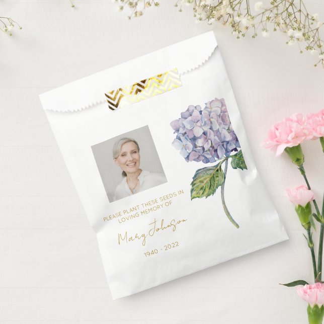 Simple Hydrangea Photo Funeral Seed Favor Bag (Sealed)
