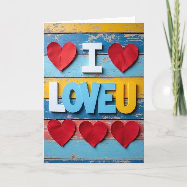 Simple I Love U Hearts Card (Front)