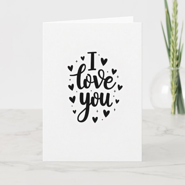 Simple I Love You Black Heart Card (Front)
