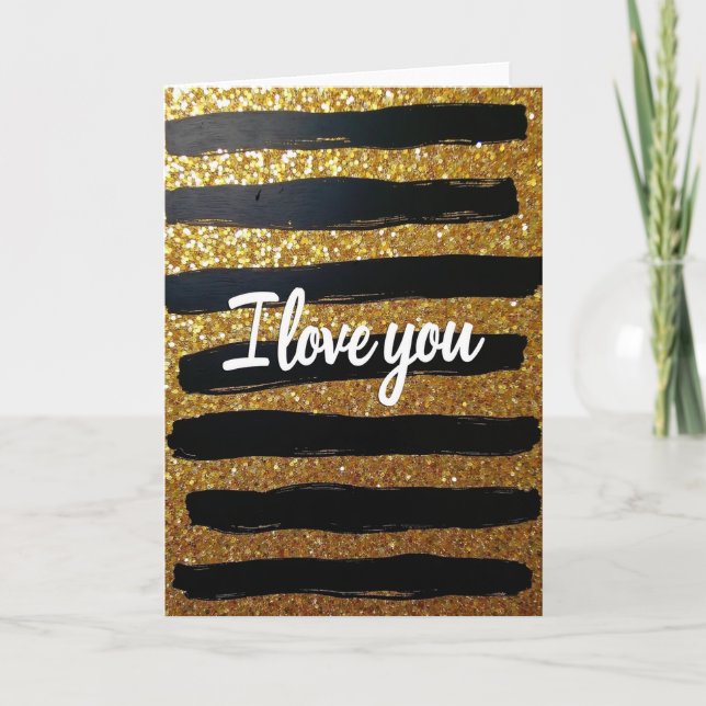 Simple I Love You Gold Glitter Card (Front)