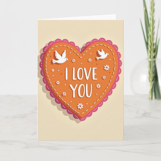 Simple I Love You Heart Doves Card (Front)