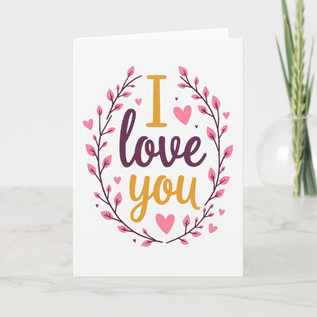 Simple I Love You Hearts Wreath Card (Front)