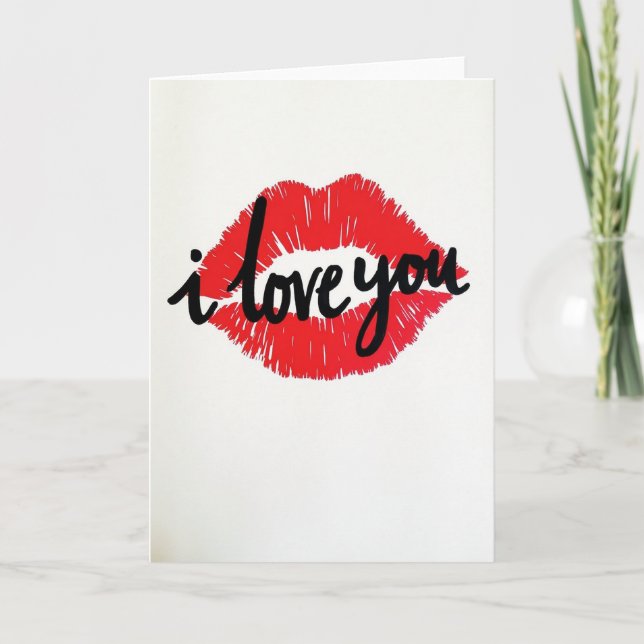 Simple I Love You Kiss Print Card (Front)