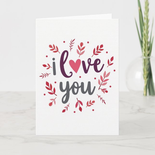 Simple I Love You Leaf Pattern Card (Front)