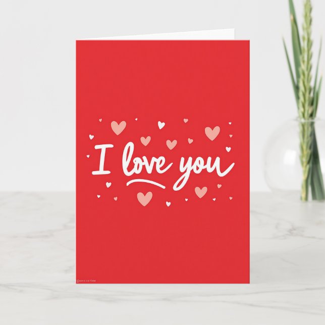 Simple I Love You Scattered Hearts Card (Front)