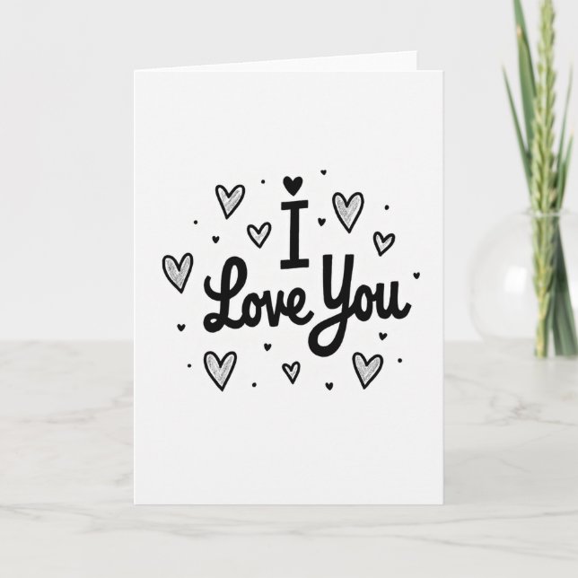Simple I Love You Sketched Hearts Card (Front)