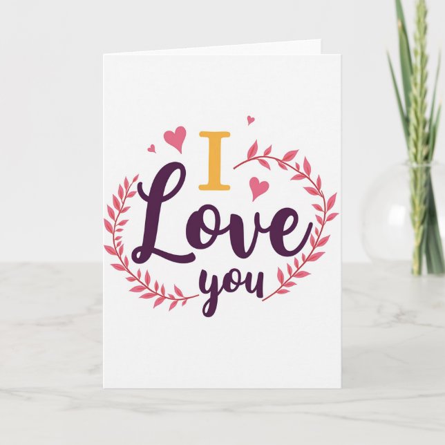 Simple I Love You Wreath Hearts Card (Front)
