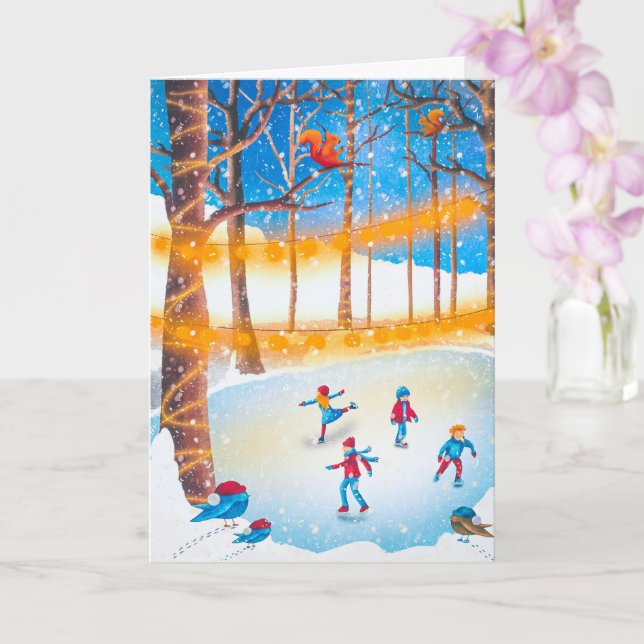 Simple Ice Christmas Skates Artwork Holiday Card (Orchid)