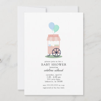 Simple Ice Cream Cart Baby Shower Invitation
