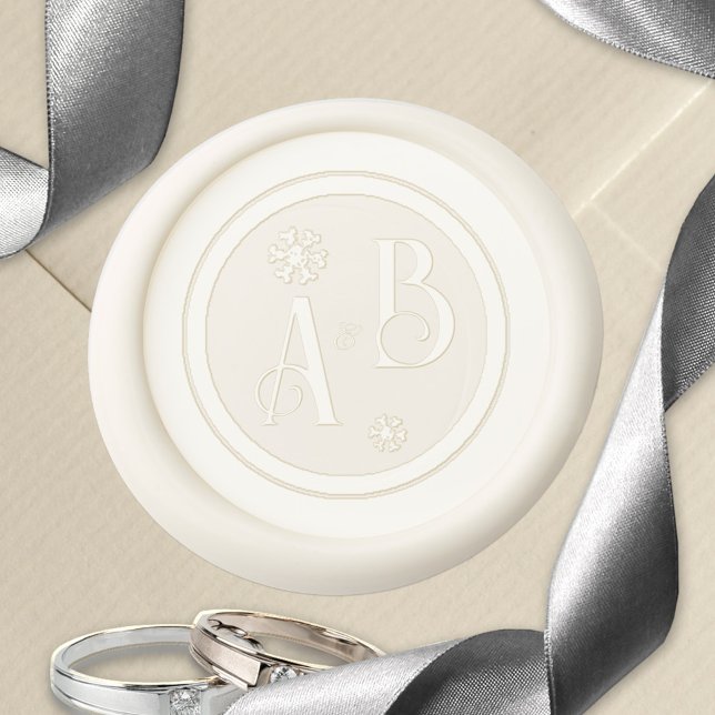 Simple Ice Crystals Elegant Initials Wax Seal Stamp (Elegant winter monograms/initials wedding seal stamp kit with ice crystals.)