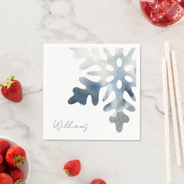 Simple Icy Blue Large Snowflake Custom Cocktail Napkins (Insitu)