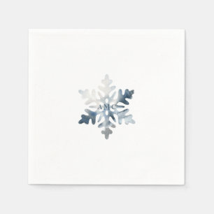 Simple Icy Blue Snowflake Monogram Cocktail Napkins