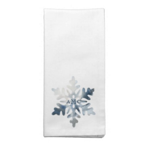 Simple Icy Blue Watercolor Snowflake Monogram  Cloth Napkin