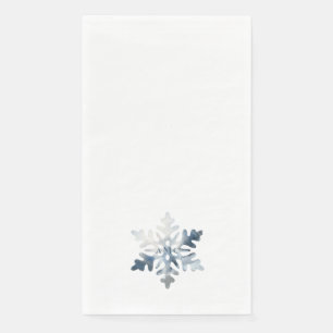 Simple Icy Blue Watercolor Snowflake Monogram Paper Guest Towels