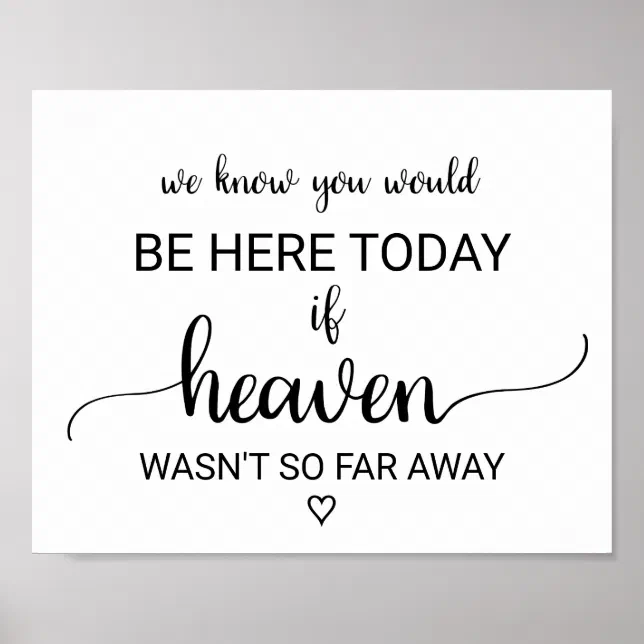 Simple If Heaven Wasn't So Far Away Wedding Poster | Zazzle