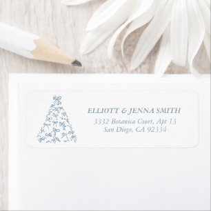 Simple Illustrated Bow Blue Christmas Tree Address Label