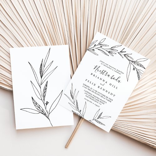 Simple Illustrated Foliage Nuestra Boda Wedding Invitation