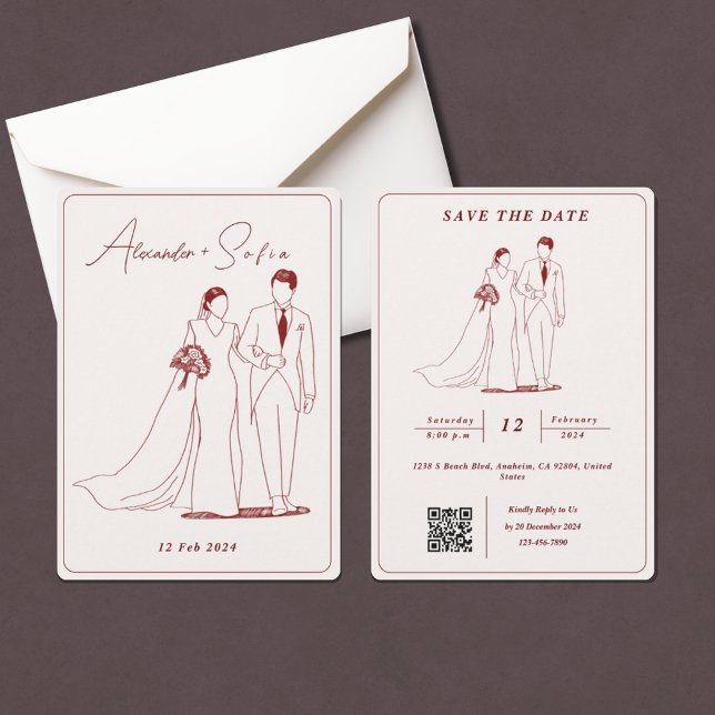 Simple Illustration With QR Code RSVP Wedding  Invitation (Creator Uploaded)