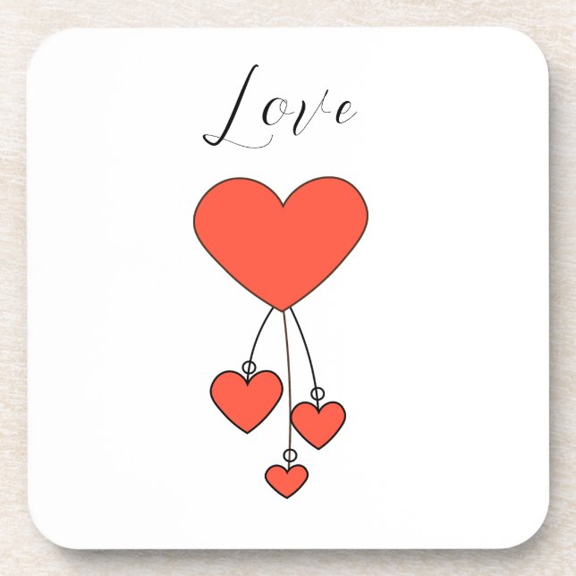 Simple illustration with scarlet hearts Love Beverage Coaster (Front)