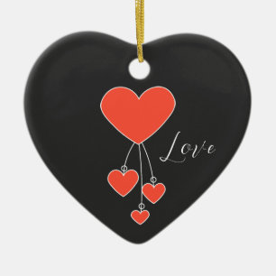 Simple illustration with scarlet hearts "Love" Ceramic Ornament