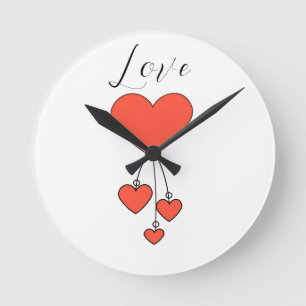 Simple illustration with scarlet hearts Love Round Clock