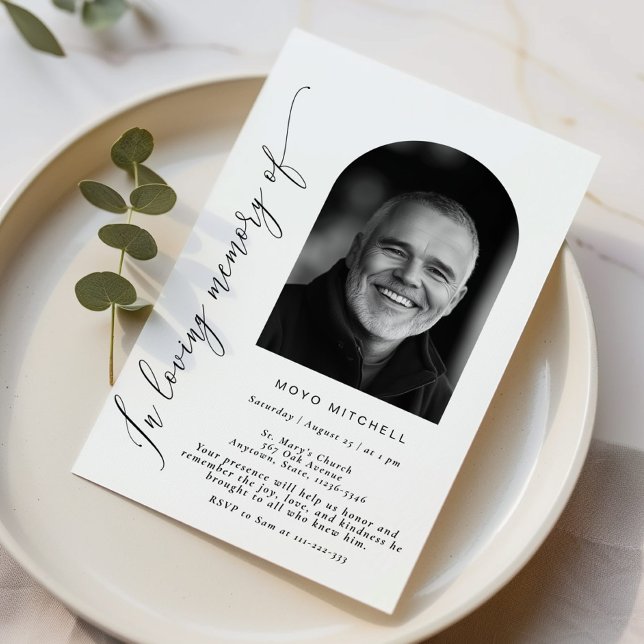 Simple In Loving Memory Funeral  Arch Photo Invitation (Creator Uploaded)