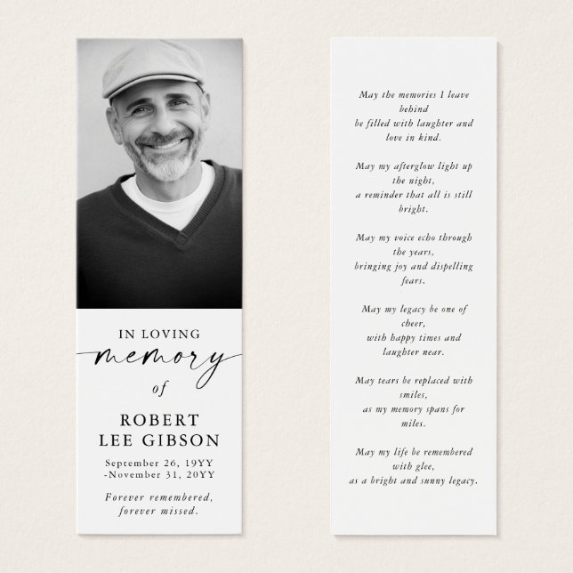 Simple In Loving Memory Funeral Memorial Bookmarks (Front & Back)