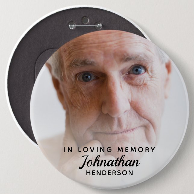 Simple "In Loving Memory" Photo Tribute Pin Button (Front & Back)