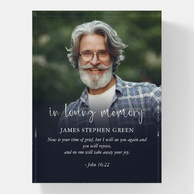 Simple In Loving Memory Psalm Memorial Photo Paperweight (Vertical)