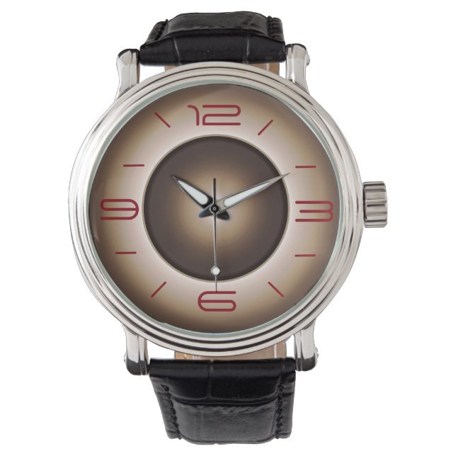 Simple in Tan with Red Numerals >Mens Watches (Front)