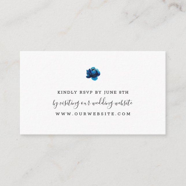 Simple Indigo Blue Flower wedding RSVP online Enclosure Card (Front)