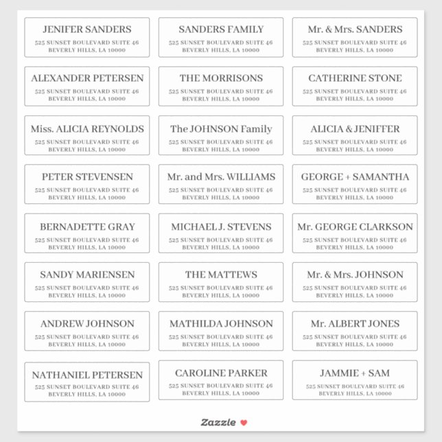 Simple individual guests wedding address labels (Sheet)