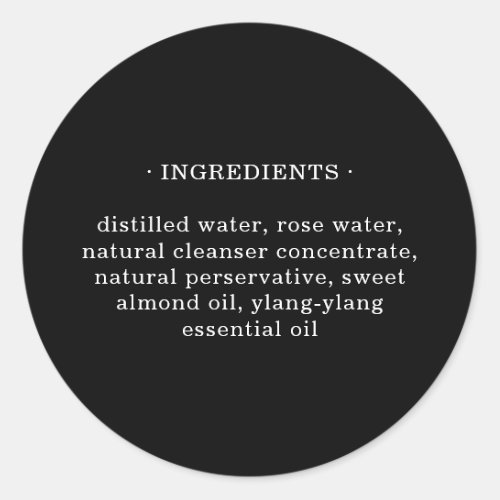 Simple Ingredient List Classic Round Sticker