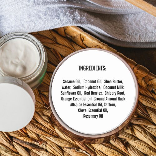 Simple Ingredient List Handmade Skincare Cosmetics Classic Round Sticker