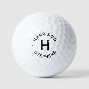 Simple initial and name black text golf balls