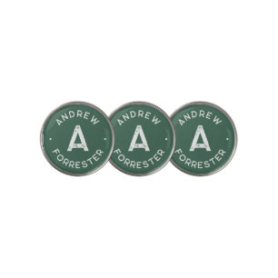 Simple initial and name green bachelor party golf ball marker