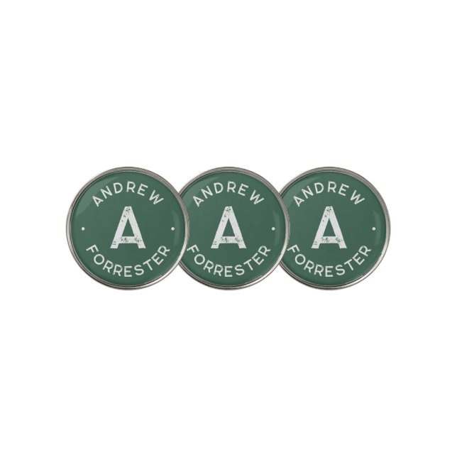 Simple initial and name green bachelor party golf ball marker (3 Up)
