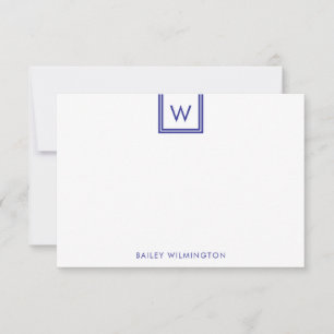 Simple Initial in Box Deep Blue Stationery Note Card