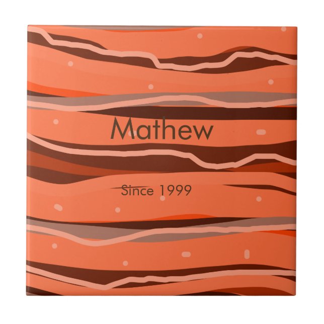 simple initial letter monogram add name brown art ceramic tile (Front)