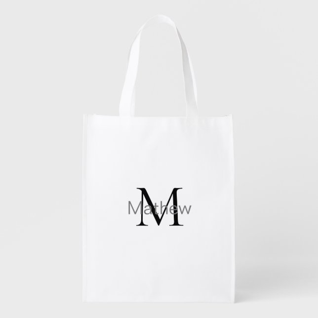 simple initial letter monogram add your name lette grocery bag (Front)