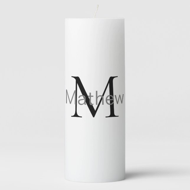 simple initial letter monogram add your name lette pillar candle (Front)