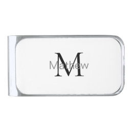 simple initial letter monogram add your name lette silver finish money clip