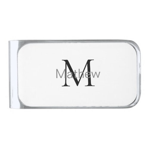 simple initial letter monogram add your name lette silver finish money clip