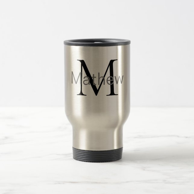simple initial letter monogram add your name lette travel mug (Center)