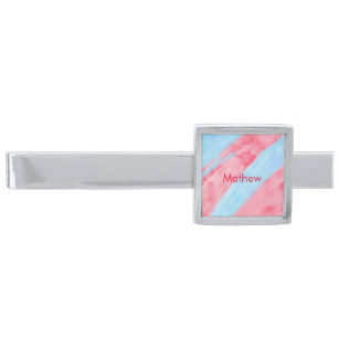 simple initial letter monogram add your name red b silver finish tie bar