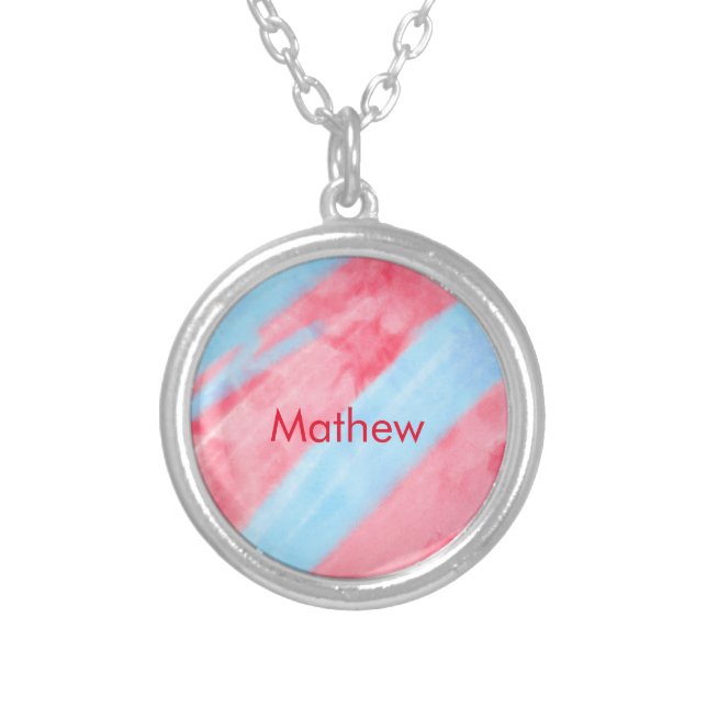 simple initial letter monogram add your name red b silver plated necklace (Front)