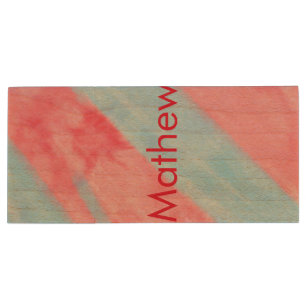 simple initial letter monogram add your name red b wood flash drive