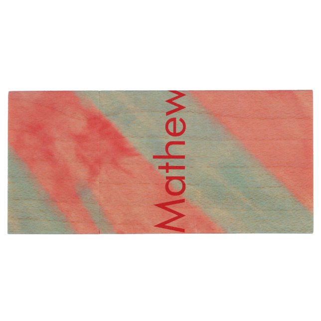 simple initial letter monogram add your name red b wood flash drive (Back)